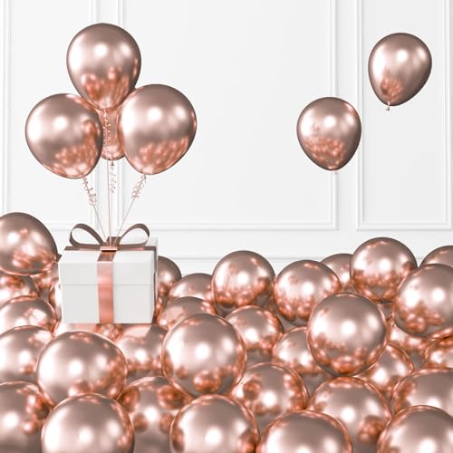 Image of KALOR Metallic Rose Gold Balloons, 100 pcs 5 inch Thick Latex Chrome balloons for Balloon Garland Arch, Birthday Decoration, Wedding Party, Baby Shower Decorations