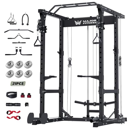 Image of MAJOR FITNESS Drone1 Power Cage - Multi-Function Power Rack for Home Gym, for Strength Training, Heavy-Duty Steel Construction (D1 Pro(Aluminum Pulleys), Black)