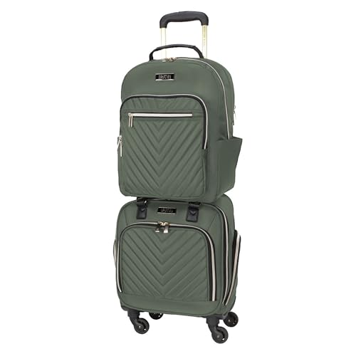 Image of Kenneth Cole REACTION Chelsea 2-Piece Bundle - 17 inch 4-Wheel Spinner Underseat Carry-On Luggage & Matching 15 inch Laptop Backpack, Olive