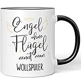 JUNIWORDS Tasse mit Motiv / Spruch: Engel ohne Flügel nennt man Wollspuler
