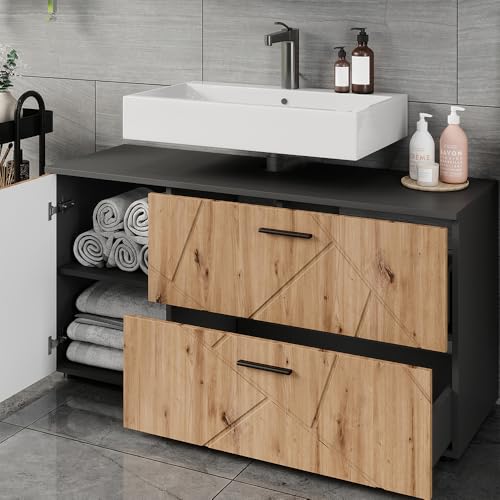 Vicco Mobiletto Per Lavabo Irma, Antracite/Artisan, 120.1 X 60.6 Cm Con 2 Cassetti E 1 Anta - 4