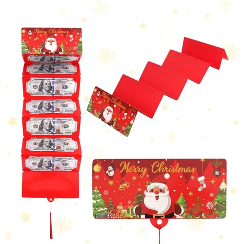 ACAREY Geldgeschenk Weihnachten 2025 Geldgeschenke Verpackung Mit 10 Fächern, Kartenhalter Gutschein Karte Verpackung Weihnachtsgeldhalter Für Geburtstag Weihnachten Hochzeit (Rot)