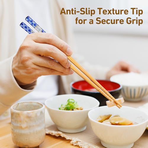 Image of Antner 5 Pairs Bamboo Chopsticks Reusable Chopstick Exquisite Japanese Style Chop Sticks with Black Box for Sushi, Ramen, Hot Pot and Asian Dining, 8.8 Inch /22.5cm Gift Set
