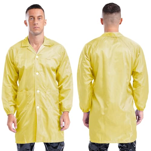Image of YiZYiF Men Professional Lab Coat Long Sleeve Resistant Mechanical Dustproof Work Coat Overall Uniform