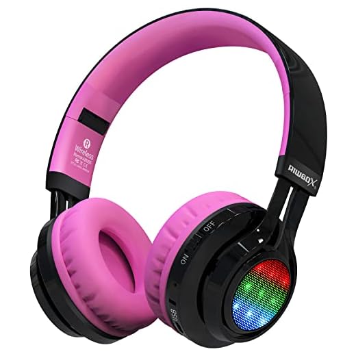Bluetooth Headset, Riwbox AB005 Wireless Headphones 5.0 with Microphone Foldable Headphones with TF Card FM Radio and LED Light for Cellphones and All Bluetooth Enabled Devices (Black&Pink)