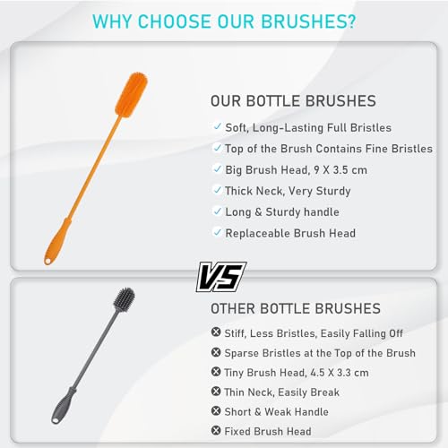 Image of 15.7 inch Silicone Bottle Brush, ddLUCK Water Bottle Cleaner Brush for Stanley, Hydroflasks, Glass, Thermos Sports Bottle, Vase and Glassware, Bottle Brush Cleaner for Narrow Neck Containers (Orange)