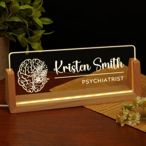 Image of Custom Name Plate for Desk, Personalized Light Up Acrylic Desk Name Plate, Personalized Office Gifts for Boss Coworkers, Teacher Employee Appreciation GIfts, Office Decor for Women Men