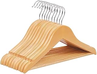 SONGMICS Wieszaki z litego drewna dla dzieci, zestaw 10 sztuk, z drążkiem do zawieszania, antypoślizgowe, nacięcia, obrotowy haczyk, 35 x 1,2 x 20 cm, kolor drzewny CRW006N01