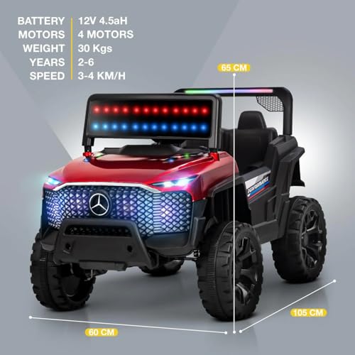 Image of Driving EV Cars for 1, 2, 3, 4, 5, 6 Years | Remote + Steering + Mobile App Control | Kids Jeeps (Entery Level Jeeps [2-6 Years] GT1, Red)