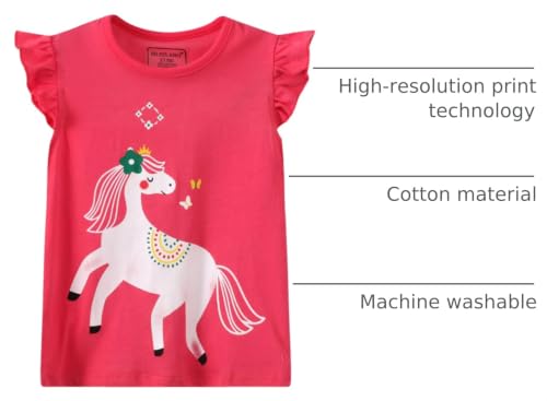 Image of Girls Graphic T Shirts 3 Pack 100% Cotton Short Sleeve Tees for Toddler Little Big Girls Cute Printed Casual Summer Tops