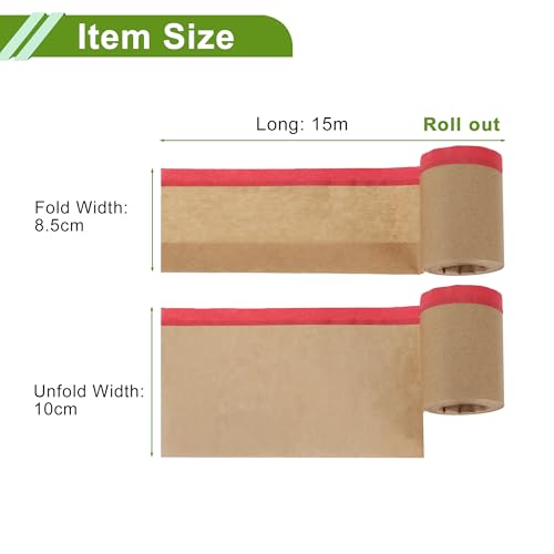 Image of Pre-Taped Masking Paper Automotive Paint Masking Paper Kraft Paper Natural Fiber Material 1 Pc 1500x10cm / 49.21ftx3.94 inch Brown Red