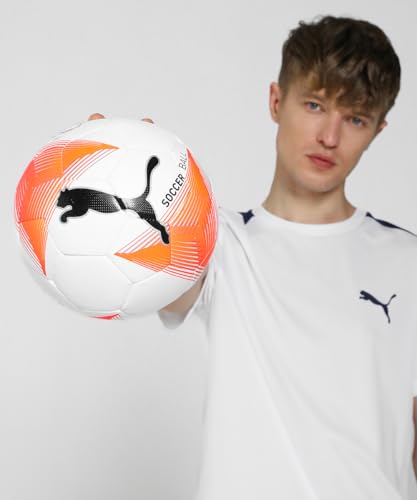 Image of PUMA , Unisex-Adult, Future 3 Soccer Ball V1, White-Burnt Orange, (8493301)