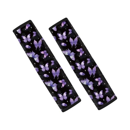 Image of AFPANQZ Purple Butterfly Design Automotive Seat Belt Covers Pads 2 Piece for Womens Kids Youth Car Accessories Safety Seatbelt Cushion Pillow Universal Fit Bag Shoulder Straps Pads