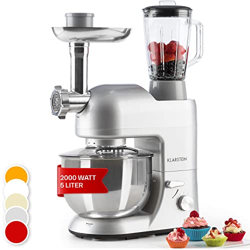 Klarstein Knetmaschine Küchenmaschine mit Fleischwolf, 1800W Teigmaschine Klein, 6 Stufen, Schneebesen Rühr- & Knethaken, Planetenrührwerk, Rührmaschine mit Mixer Klarstein Knetmaschine Küchenmaschine mit Fleischwolf, 1800W Teigmaschine Klein, 6 Stufen, Schneebesen Rühr- & Knethaken, Planetenrührwerk, Rührmaschine mit Mixer