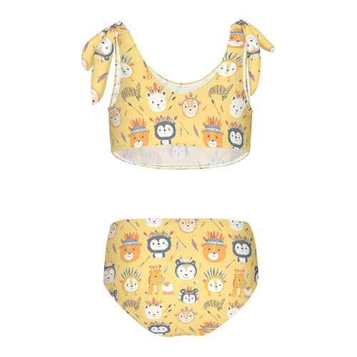 Toddler Girls Bikini Set Tribal Animals Swimsuits Kid Bowknot Swimwear 2 Piece Bathing Suit 3-12T2