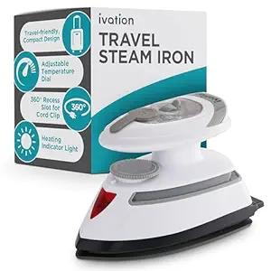 Ivation Travel Steam Iron | Mini Dual Voltage Dry Iron & Clothes Steamer with Nonstick Soleplate, Temperature Control & Indicator Light | Heats in Seconds, Small & Compact, ETL Certified, 1.3 Lbs.