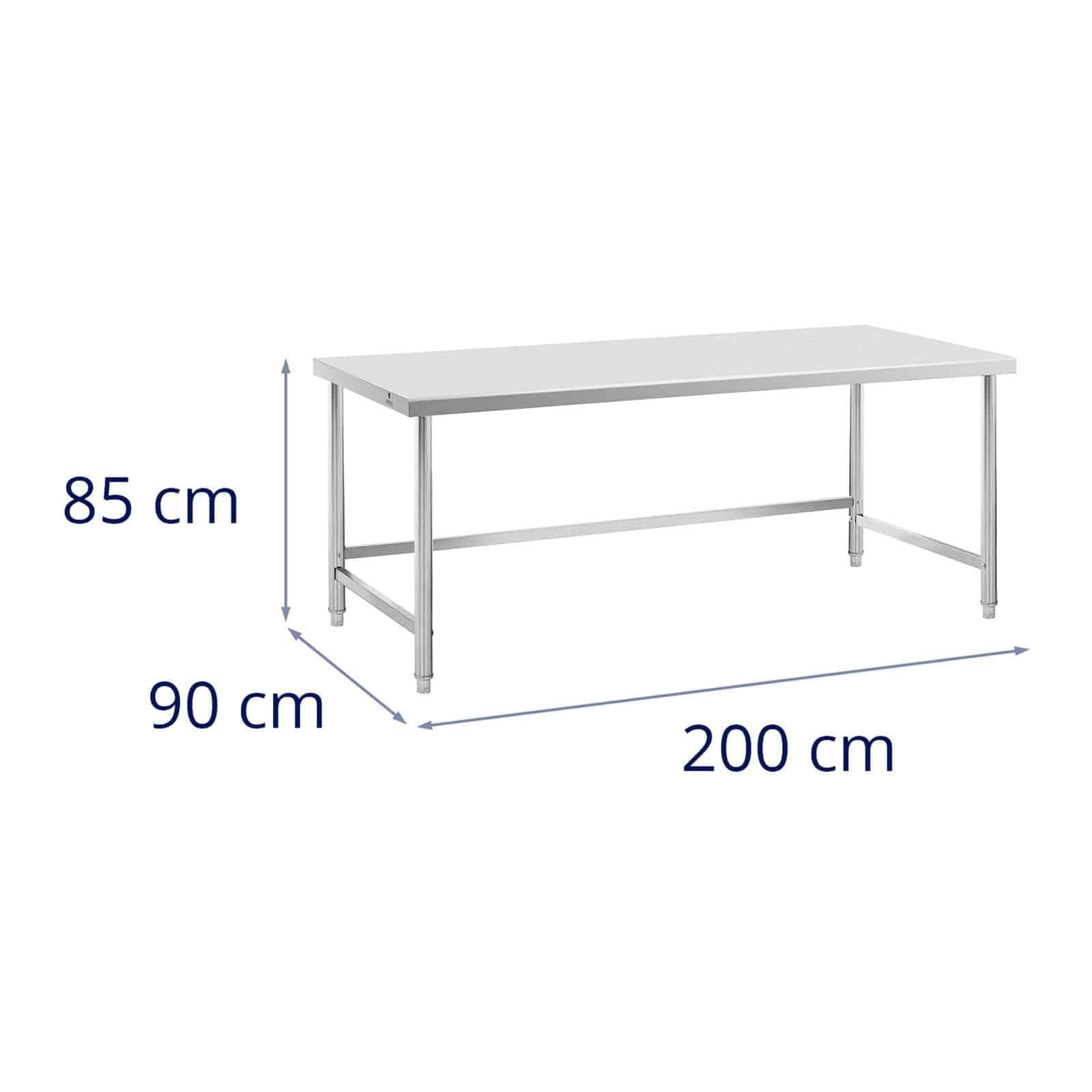 Royal Catering RCAT-200/90-PS - Tavolo da lavoro in acciaio inox, 200 x 90 cm, portata 300 kg, in acciaio inox, tavolo da lavoro, cucina