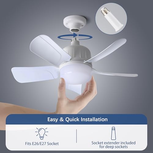 Redstar E26 Base Fan Light With Remote, Cordless/Wireless, Plug In Ceiling Fan With Light, Replacement For Restaurants, Aisles, Halls, Porch, Cloakrooms thumb #3