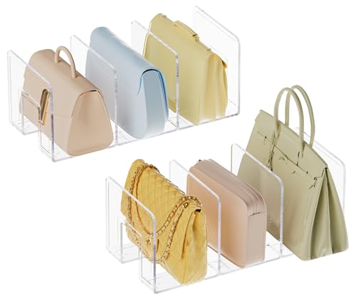 HBlife Purse Organizer for Closet, 3 Sections Widened Clear Handbag Storage Shelf Bag Organizer Acrylic Clutch Dividers for Closet Organizers and Storage, 6 Pack (Fits Up to 4.17 Inch Width Small Bag)