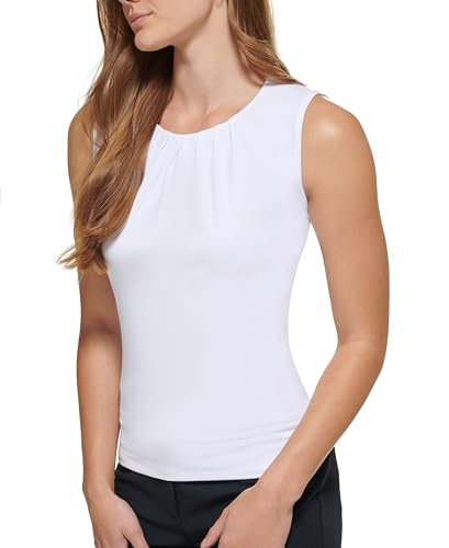 Calvin Klein Women's Sleeveless High Neck Suiting Blouse, White, 8