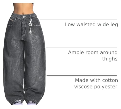 Image of EMMIOL Women Hip Hop 90s Vintage Baggy Jeans Denim Pants Mid Waist Jeans