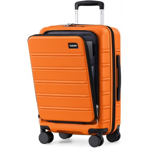 Image of TAKUMI Suitcases with Wheels, Expandable Carry on Luggage, Orange, 20 Inch | Airline Approved for Travel, Business Trip, Front Pocket, Impact Resistant Hardshell, 360 Double Spinner Wheels, TSA Lock
