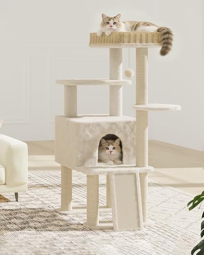 Árbol moderno para gatos de 50.2 pulgadas con rattan y sisal miniatura 6