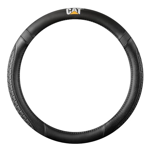 Cat® DuraGrip Car Steering Wheel Cover, Large 16 inch Size, Tire Tread Inspired Traction Grip Design, Black Steering Wheel Cover for Car Auto Truck Van SUV