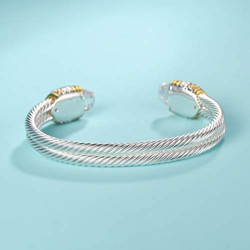 UNY Designer Inspired Jewelry Double Cable Wire Facet CZ Antique Bangle Elegant Beautiful3