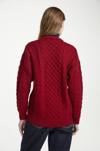 Image of Aran Woollen Mills Achill Women's Irish Cable Knit Aran Cardigan, 100% Merino Wool, Made in Ireland, Cream