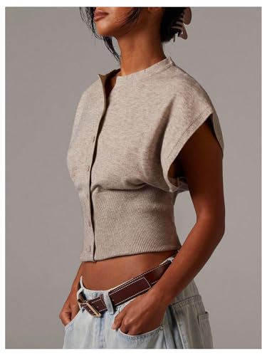 WDIRARA Women's Button Down Sweater Vests Dolman Sleeve Cardigan Knit Top4