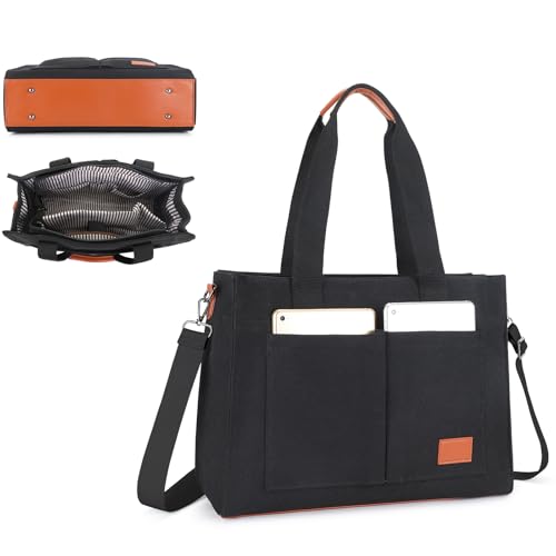 Large Canvas Tote Bag for Women with Zipper, Crossbody Work Bible Travel Toiletries Bag With Compartments 15.6 Inch Satchel