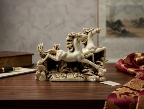 Image of INARA Creation Resin Two Running Victory Horses Statue (Size Small -13cm) (Brown)