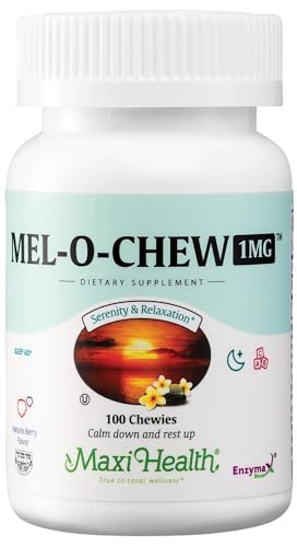 Maxi Health Melatonin 1mg Chewable - Sleep aid Melatonin to Encourage Natural Sleep Non-Habit Forming Supplement with Enzymax for Fast-Acting Support Kosher (100 Units)