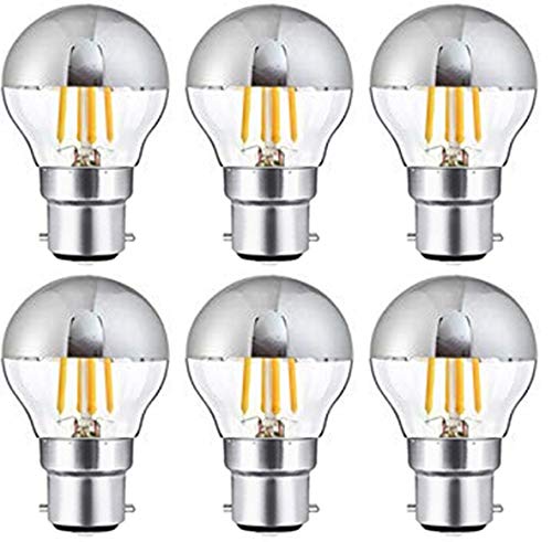 Vintage Retro Antique LED Filament Bulb G45 4W LED Light Bulb, Silver Bowl Tipped, B22 Base, Soft Warm White 2700K, 40W Equivalent, 220-240VAC, Dimmable (B22 Base)