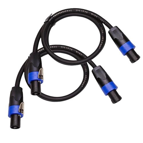 KOOKFJLLZ Speakon Cable 3Ft 2-Pack, 1000W 30A 12AWG NL4FX Male to Male, Hand-Soldered OFC Twist Lock...