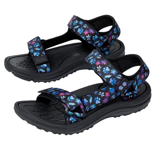 Walking Paws River Sandals Lightweight EVA Adjustable Water Shoes Textured Insole Animal Print Design for Women Ladies (Petal Paw Whimsy US Footwear Size System Adult Women Numeric Medium 11)