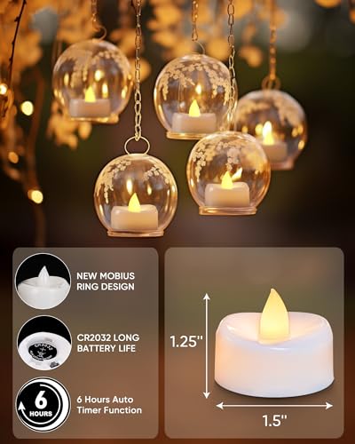Image of merrynights Flameless Candles, 24Pack Timer Fake Candle, LED Tea Light Candles, Battery Operated Votives with 6 Hours Timer Auto for Halloween Christmas Wedding Decor-1.5'' D X 1.25'' H, Warm Yellow