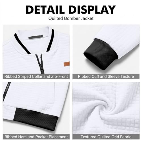 Quilted Bomber Jacket Men Lightweight Zipper Fall Jacket with Sleeve Pocket - image 6
