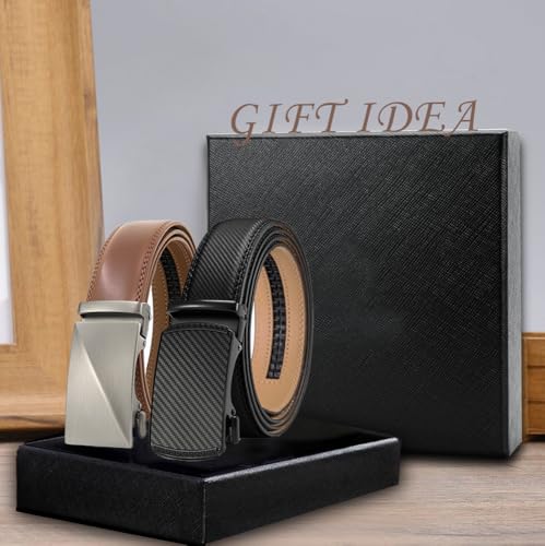 Ratchet Belts for Men 2 Pack Leather Dress Belt 1 3/8" Trim to fit in Gift Box4