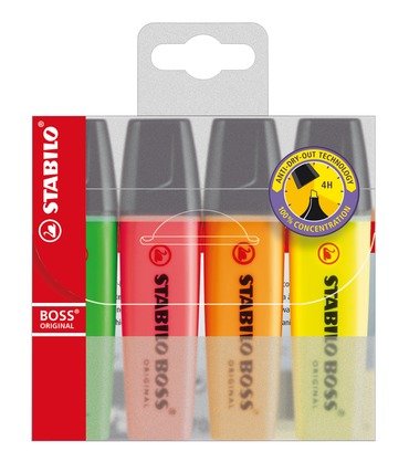 STABILO BOSS ORIGINAL Highlighter Assorted (Wallet of 4) 70/4 - 9023809