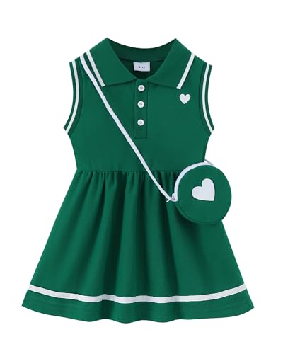 Saeaby Little Baby Girl Clothes Girl Summer Toddler Outfits Sleeveless Sporty Ruffle Dress Shirt with Shoulder Bag Playwear Sundress 5T 6T Girls Clothes Green