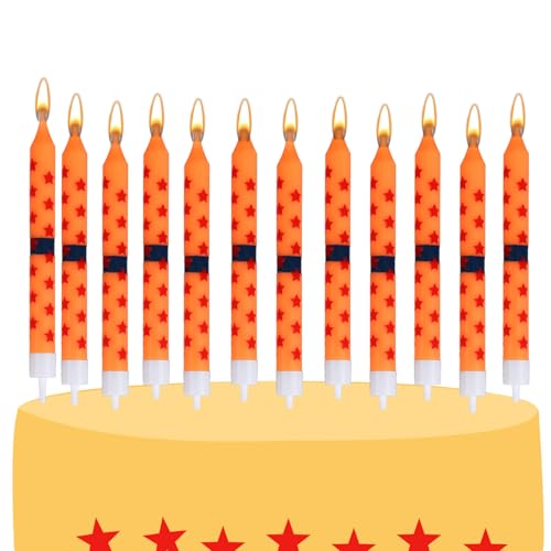 SAVITA 12 Uds Velas Cumpleaños Anime, Amarillas y Rojas Estampado de Estrellas Velas para Tartas de Cumpleaños Decoración Cupcakes para Niños y Esposos Decoración Fiesta con Temática Dibujos Animados