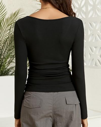 Women's 2025 Spring Fall Long Sleeve Henley T Shirts Button Ribbed Knit Slim Fit Casual Basic Tops Blouse2