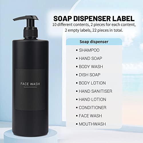 Ezebesta 3 PCS 500ml Black Soap Lotion Pump Dispensers with 22 Labels Bathroom Minimalist Dispenser Bottles - Image 3