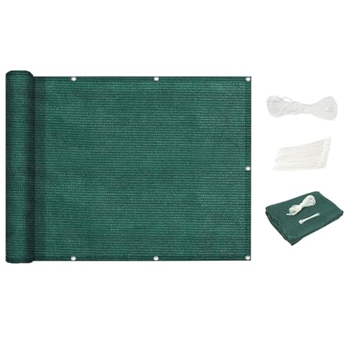 Balkonbespannung Schattentuch mit Ösen 90 x 140 cm Hdpe Gewebe Uv-Beständig Sonnensegel Balkon Markise Zaunblende mit Ösen Befestigungs Kit für Camping Schwimmbad Zwinger, Dunkelgrün