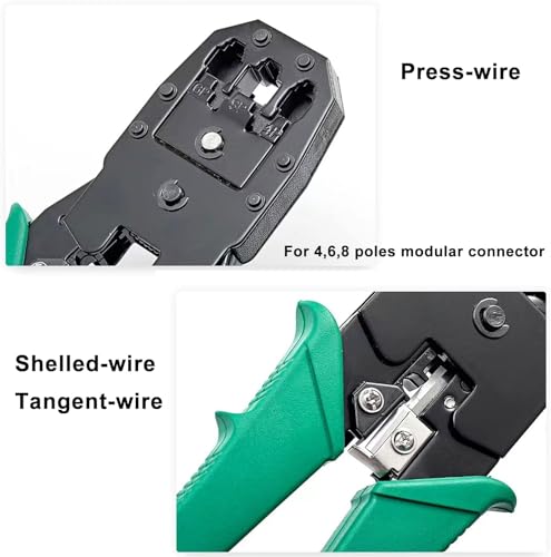 Image of XIKKART Crimping Tool | Rj45 Rj11 Crimping Tool Kit, Ethernet Crimp Tool, 30Pcs CAT5 CAT5e Cat6 Connectors, 30PCS Boot Covers, 1 Network Cable Wire Stripper And Cutter, Combo Set (Multicolor)