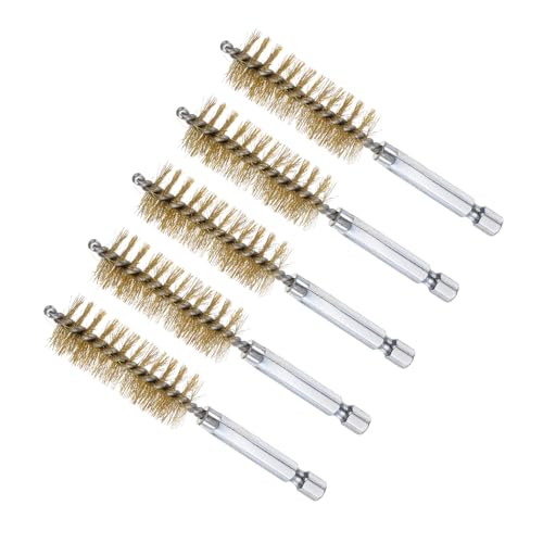 Image of Bore Brush, 18mm Dia 4 Inch Length, Brass Cleaning Wire Brushes with 1 /4 Inch Hex Shank - (Applications: for Power Drill, Die Grinder), 5-Pieces