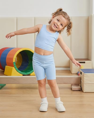 Image of Chichoo Girl's 2 Piece Athletic Outfits Workout Sets Sleeveless Crop Tank Tops and Bike Shorts Gymnastic Yoga Summer Kid 2-6Y