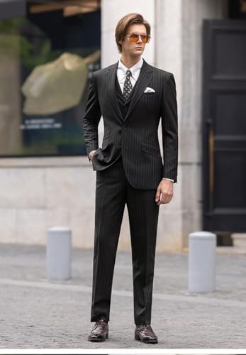 Men's Suits 3 Piece Pinstripe Tuxedo Suit for Wedding Groomsmen Slim Fit Formal Prom Tuxedo3